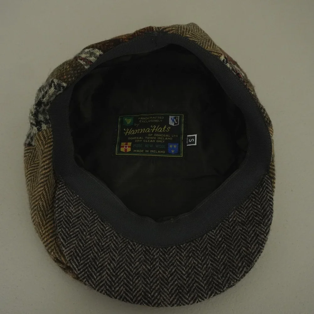 Hanna Hats Patchwork Flat Cap Mens Small Multicolor Wool Irish Tweed Driving Hat